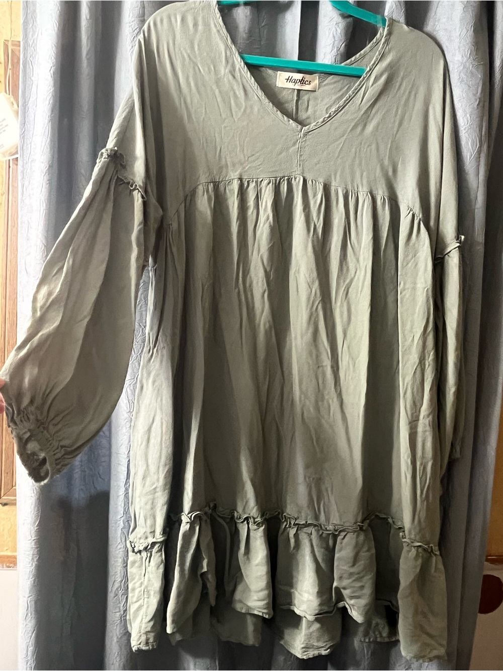 Haptics Olive Green V-Neck Ruffle Midi Dress